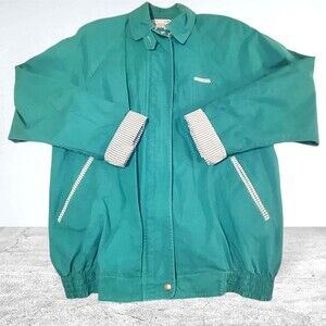 Vintage 80s 90s Teal Cyclone Stripe Lined Size M Collared Coat Pockets